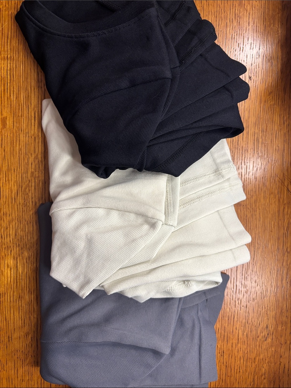 Set of 3 - Women's Long Sleeve Ribbed Tee - Black, Cream & Gray